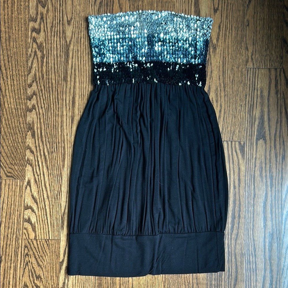 Small Wet Seal Strapless Black and Silver Sequin Dress